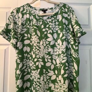 Ann Taylor Leafy Green and White Blouse
